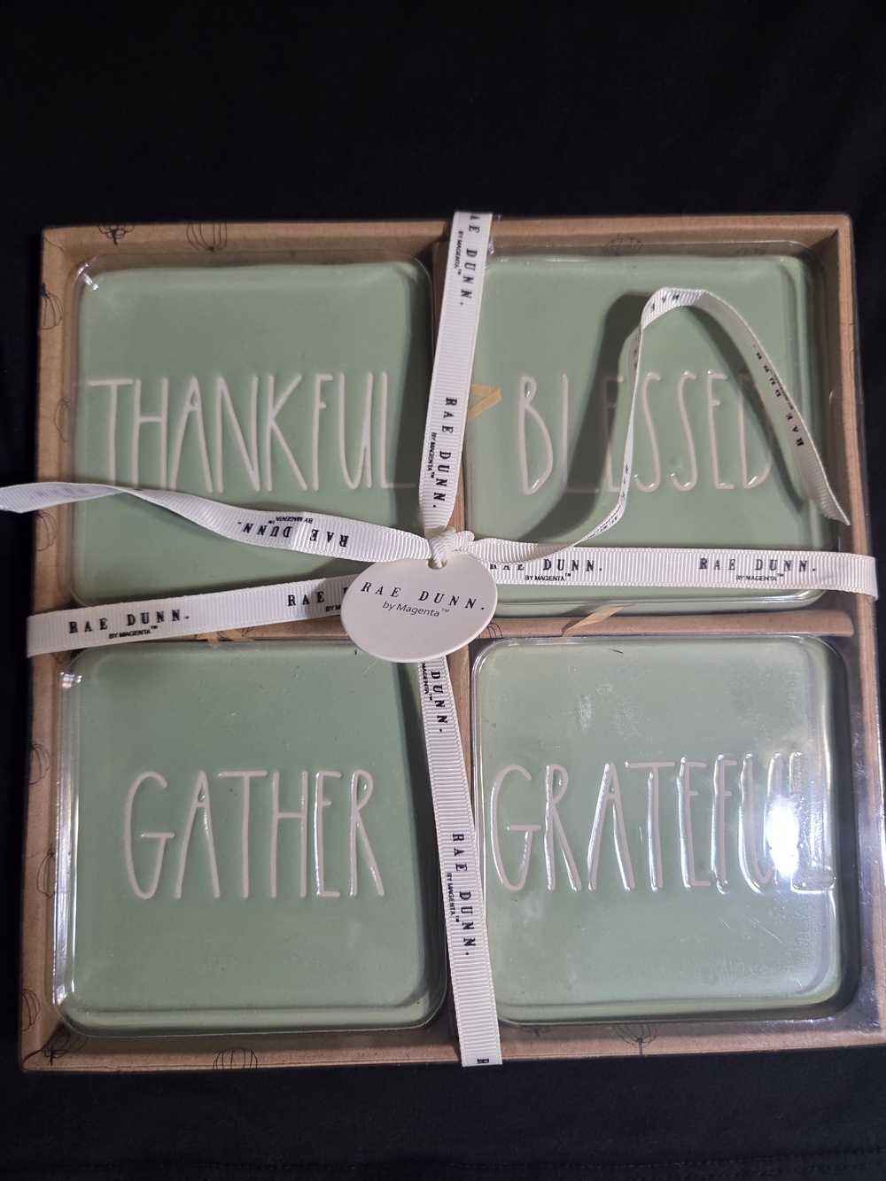 Rae Dunn Mint Green Ceramic Coaster Set - 4pc